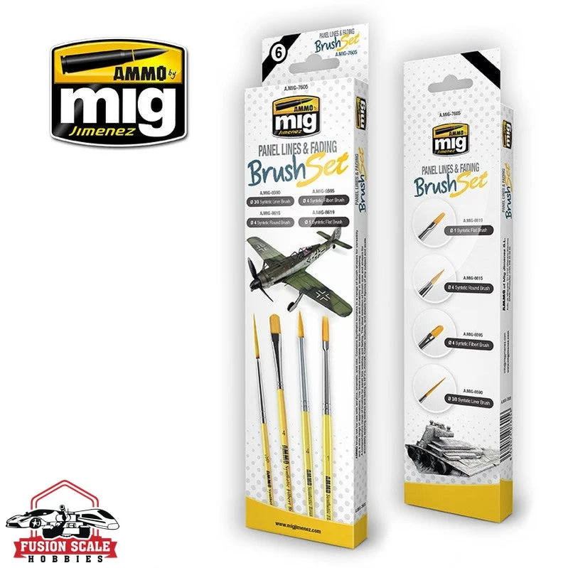 Ammo Mig Jimenez Panel Lines & Fading Paint Brush Set of 4 Brushes AMIG7605