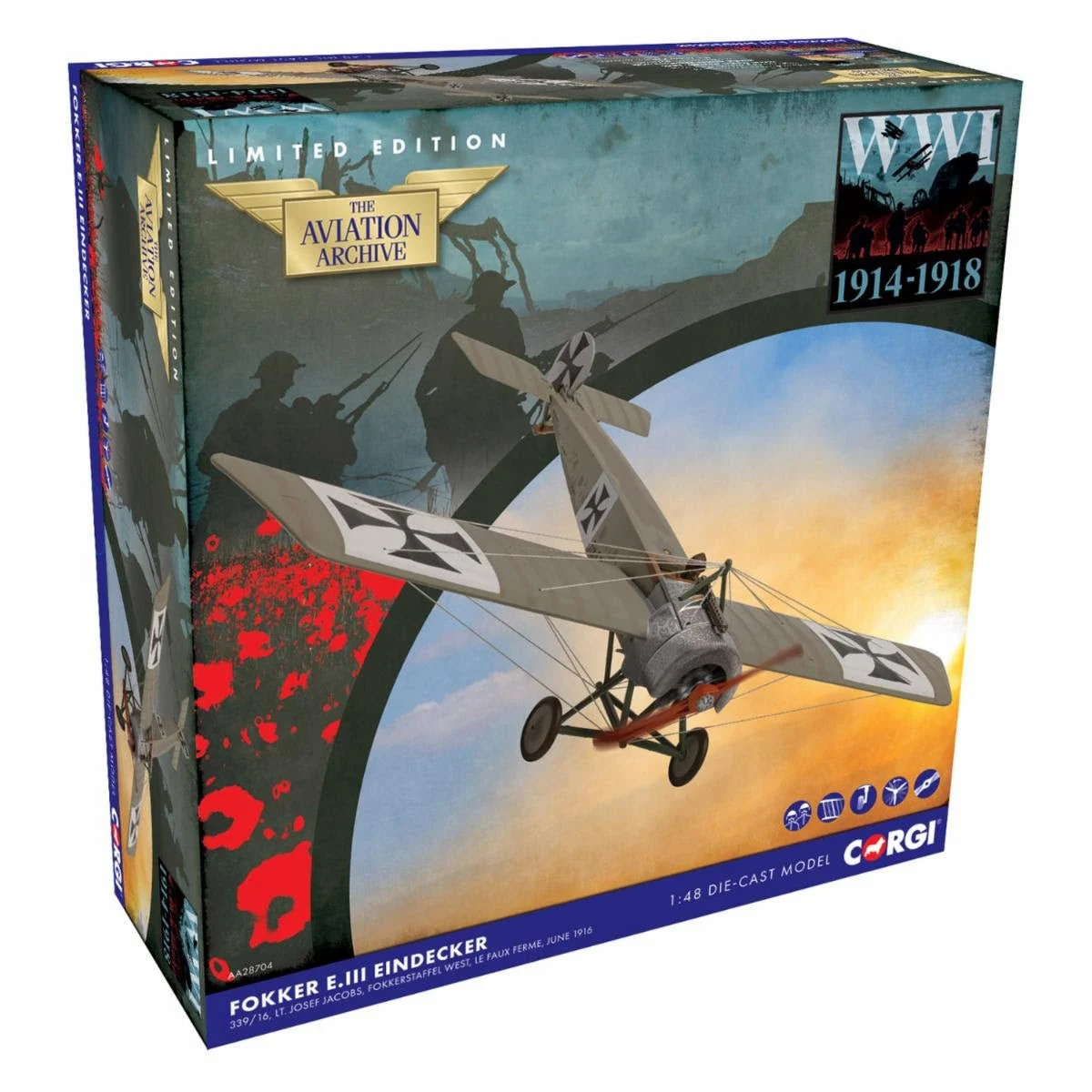 Pre-Order Corgi AA28704 1:48 Fokker E.III Eindecker, E339/16, Lt. Josef Jacobs, 1916