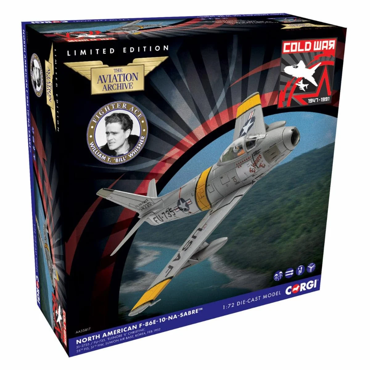 Pre-Order Corgi AA35817 1:72 North American F-86E Sabre, Eleanor ‘E’ CHRISTINE, William T. ‘Bill’ Whisner Jr, 1952
