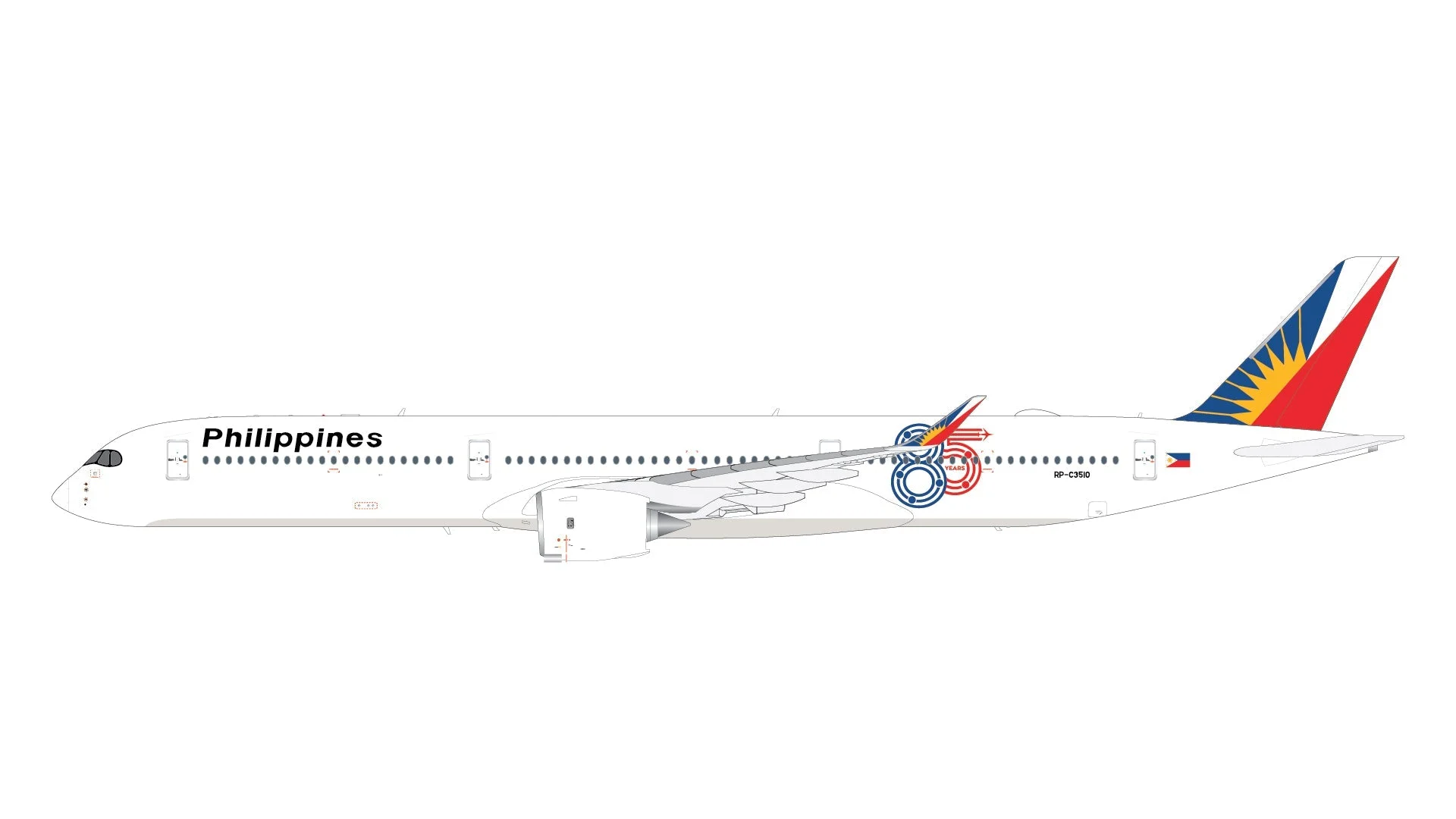 Pre-Order Gemini Jets G2PAL1498 1:200 Philippine Airlines A350-1000 RP-C3510 "85 Years"