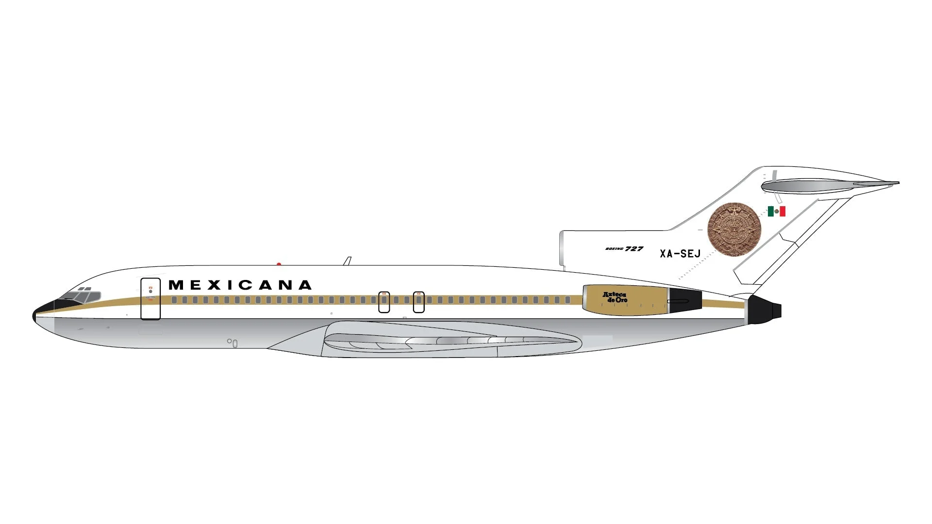 Pre-Order Gemini Jets GJMXA2351 1:400 Mexicana B727-100 XA-SEJ "Azteca de Oro," polished belly"