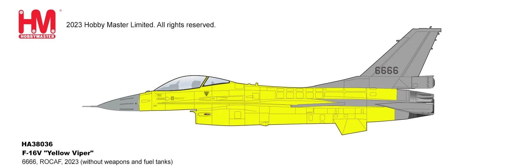 Pre Order Hobby Master HA38036 1:72 F-16V "Yellow Viper" 6666, ROCAF, 2023 (with 2 x AIM-9x, 1 x middle fuel tank)