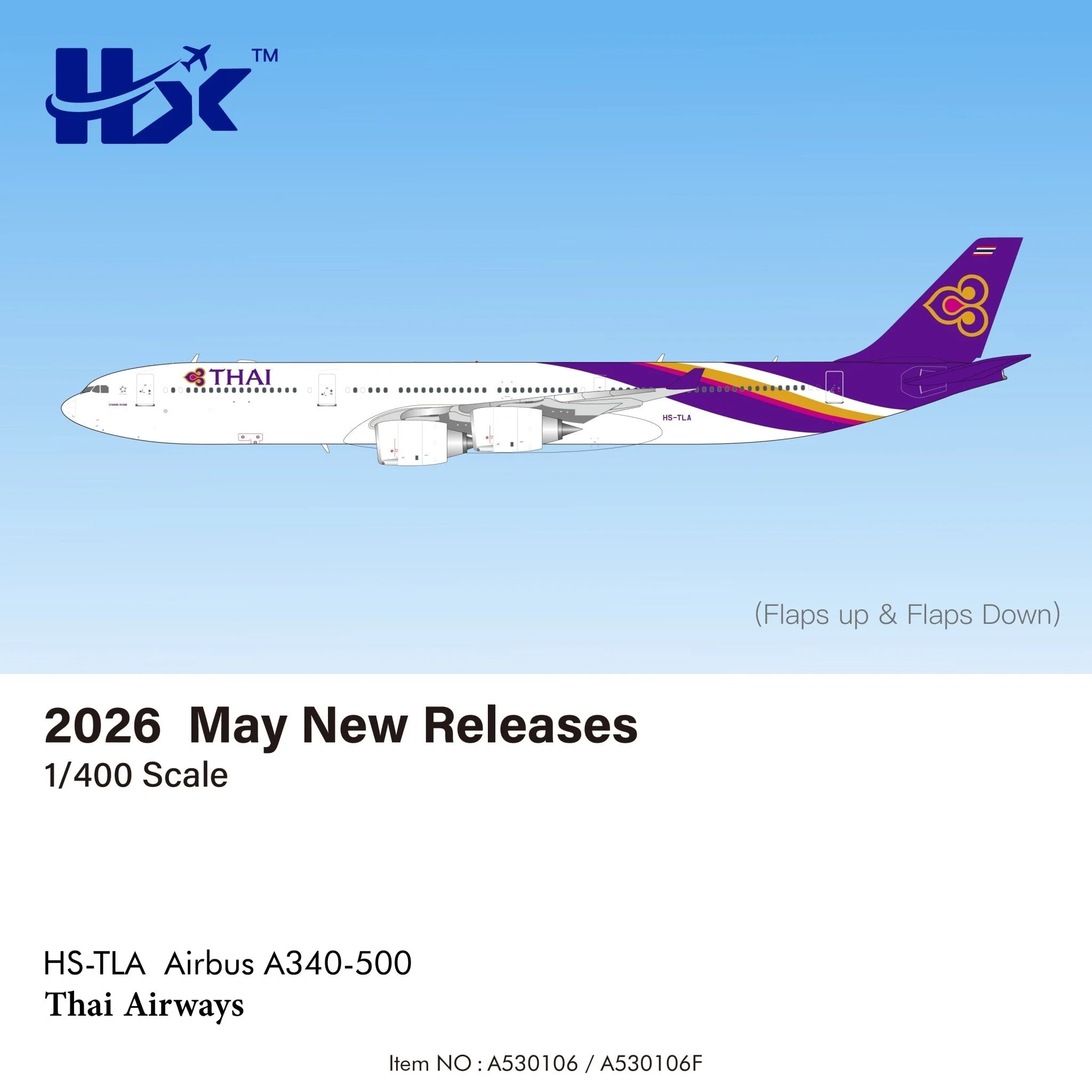 Pre-Order HX Models A530106 1:400 Thai Airways Airbus A340-500 HS-TLA