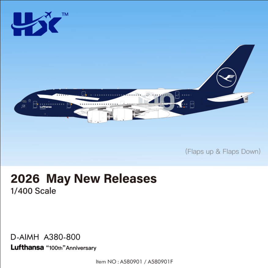 Pre-Order HX Models A580901F 1:400 Lufthansa A380 D-AIMH “100th”Anniversary "Flaps Down"