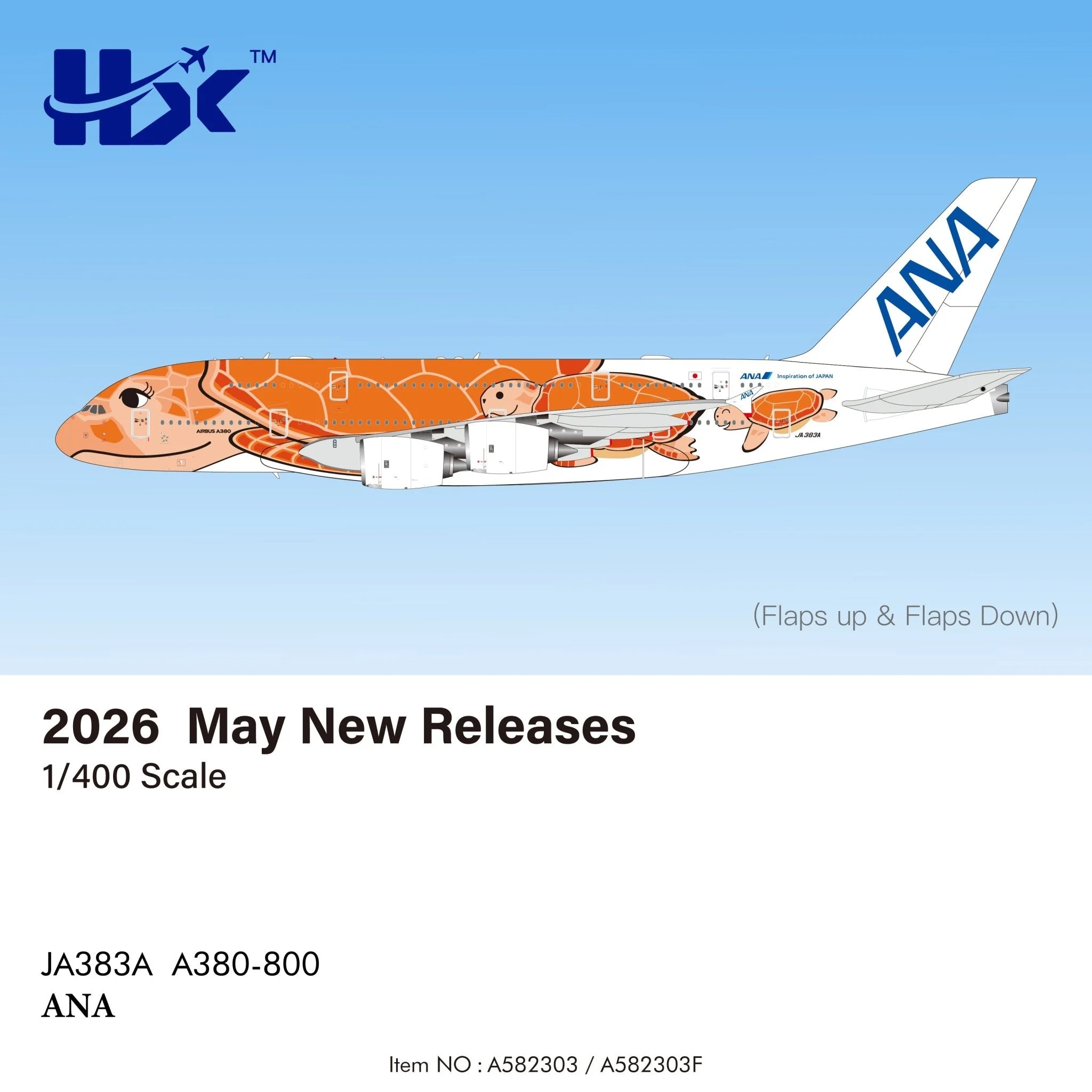 Pre-Order HX Models A582301 1:400 ANA A380 "Flying Honu-Lani（Blue Turtle）JA381A