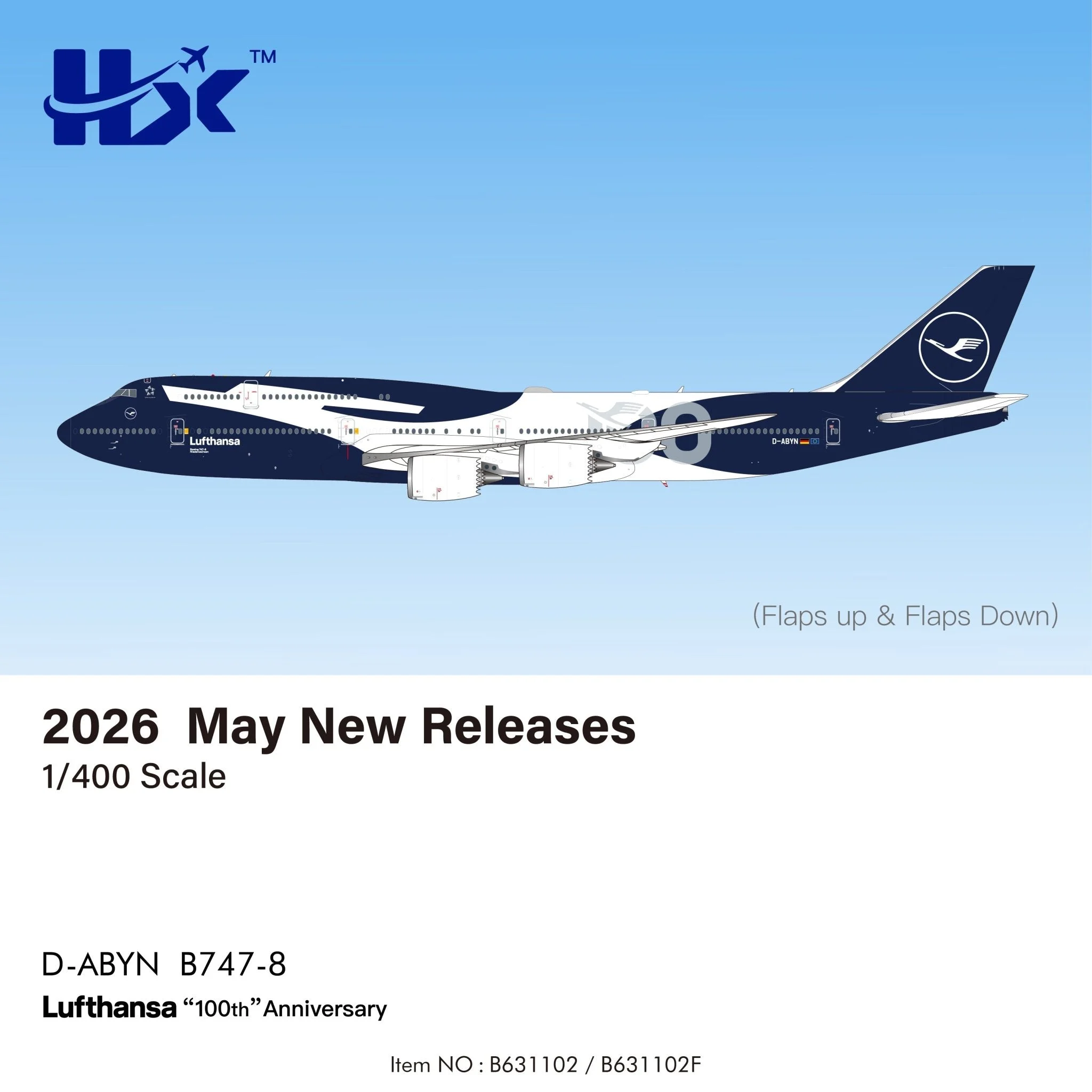 Pre-Order HX Models B631102 1:400 Lufthansa B747-8 D-ABYN “100th”Anniversary