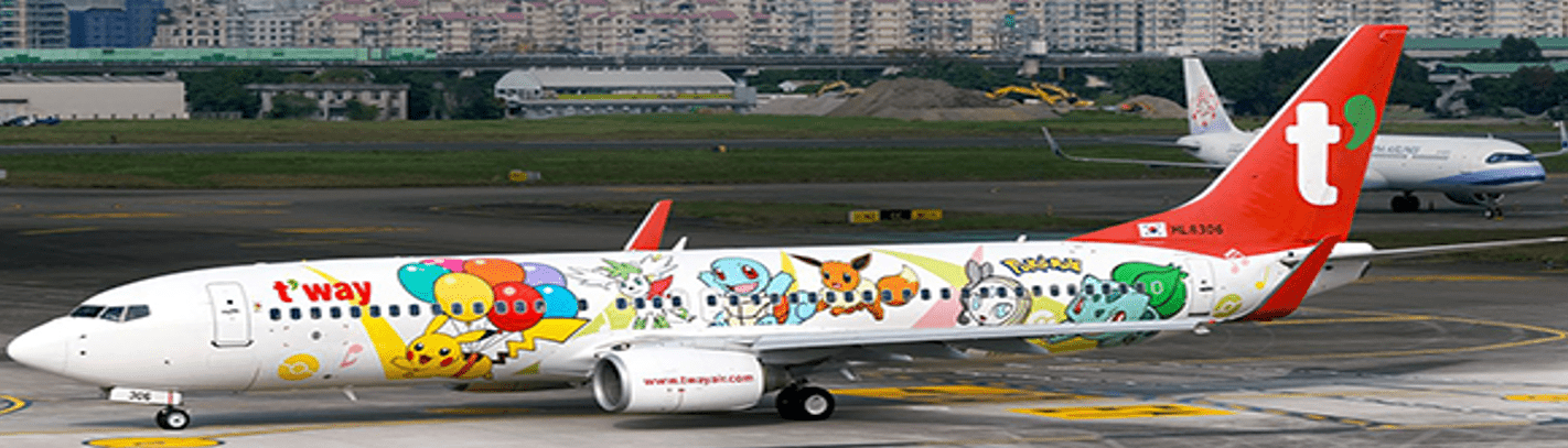 Pre-Order Jc Wings SA2TWB037A 1:200 T'way Air Boeing 737-800 "Pikachu Jet TW" (Flaps Down)
