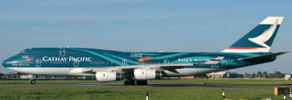 Pre-Order JC Wings SA4063A 1:400 Cathay Pacific Boeing 747-400 "Asia's World City" Reg: B-HOY "Flaps Down"