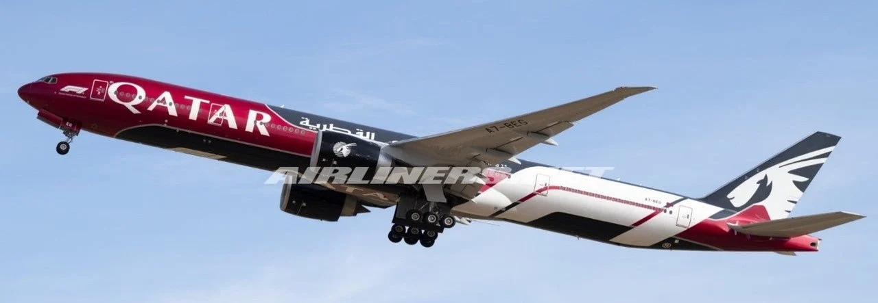 Pre-Order JC Wings XX20874 1:200 Qatar Airways Boeing 777-300ER "Formula 1" Reg: A7-BEG