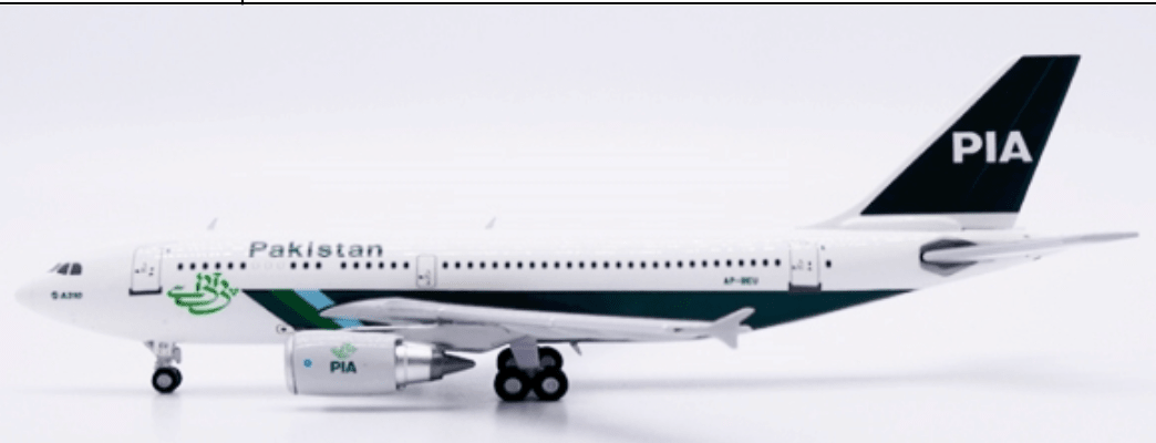 Pre-Order JC Wings XX40447 1:400 PIA Pakistan International Airlines Airbus A310-300 Reg: AP-BEU