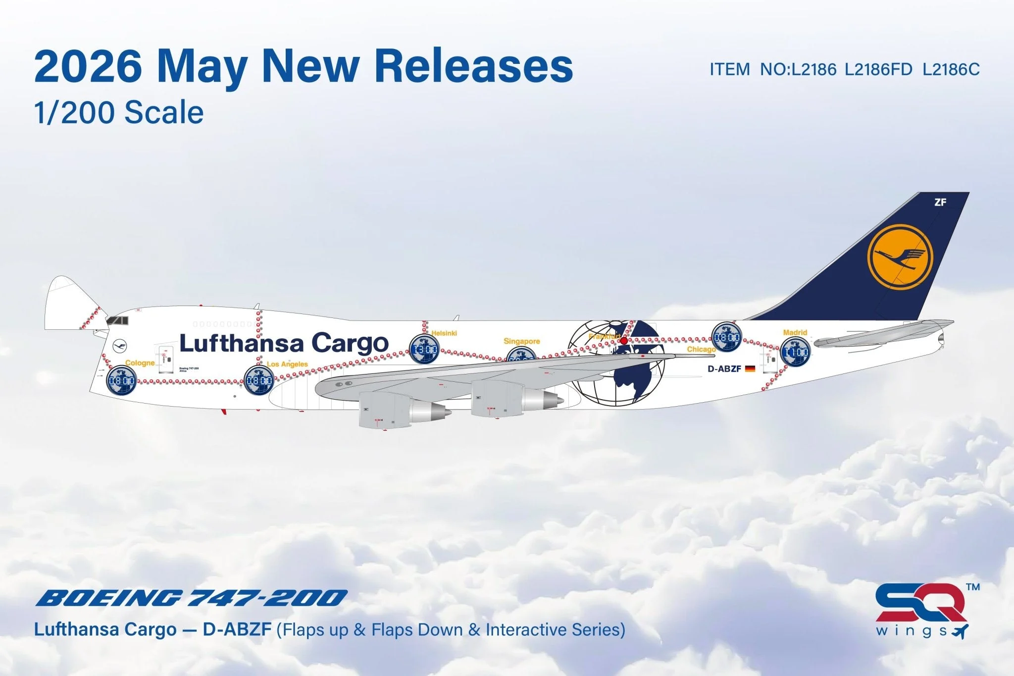 Pre-Order SQ Wings L2186C 1:200 Lufthansa Cargo B747-200 D-ABZF "Service Revolution" special colours/“Interactive Series"