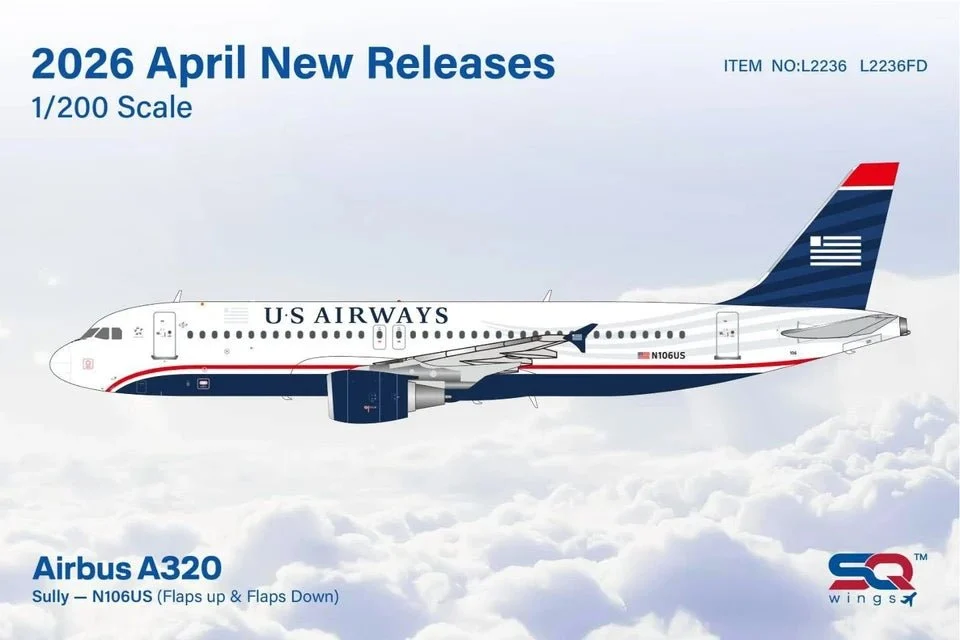 Pre-Order SQ Wings L2236FD 1:200 US Airways A320 N106US "Flaps Down"