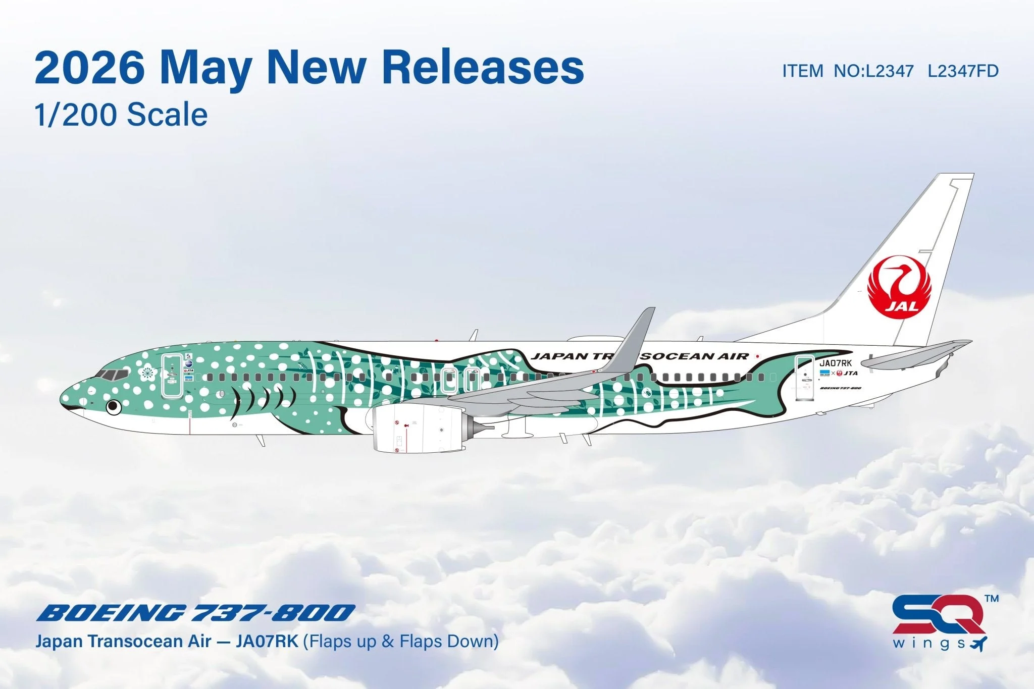Pre-Order SQ Wings L2347 1:200 Japan Transocean Air B737-800 JA07RK Yui Jinbei