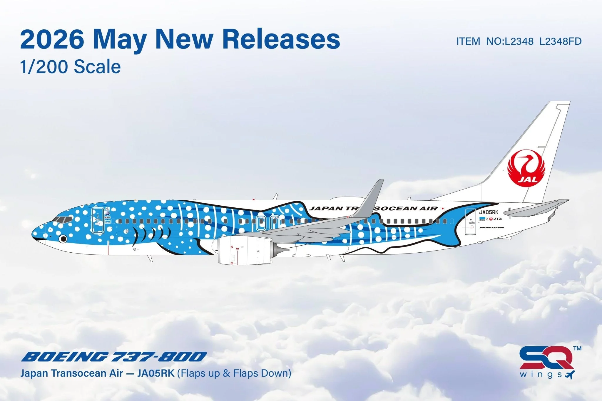 Pre-Order SQ Wings L2348 1:200 Japan Transocean Air B737-800 JA05RK Jinbei Jet