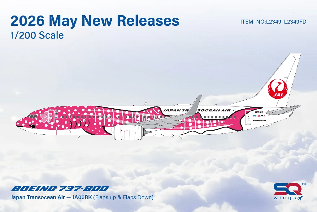 Pre-Order SQ Wings L2349 1:200 Japan Transocean Air B737-800 JA06RK Sakura Jimbei