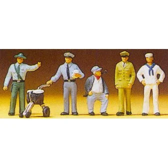 Preiser HO Workers: Mailman, Cop, Sailor, Soldier & Engineer