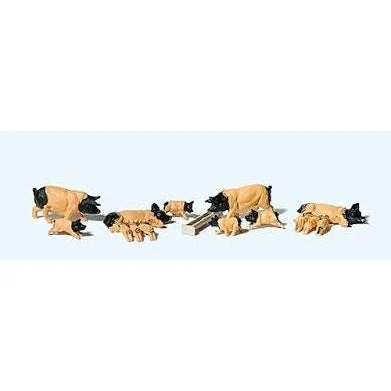 Preiser HO Domestic Pigs (4), Piglets (10) & Trough (2)