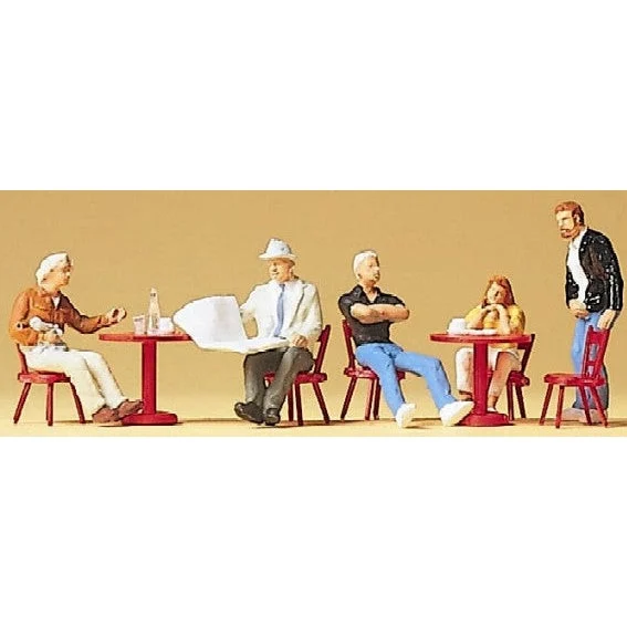 Preiser HO Guest (5) in Cafe Sitting & Standing w/Tables & Chairs