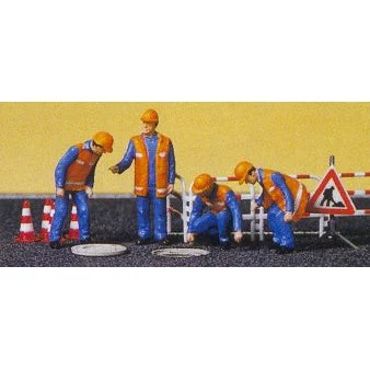 Preiser HO Sewer Maintenance Crew w/Barriers (4)
