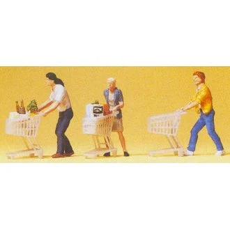 Preiser HO Shoppers w/Carts (3)