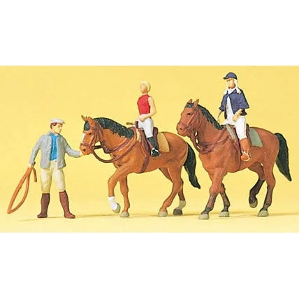 Preiser HO Riders Mounted on Horses (2ea) & Trainer