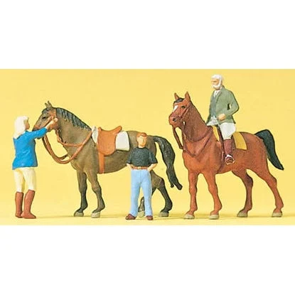 Preiser HO Rider Mounted on Horse, Groomer w/Horse & Trainer