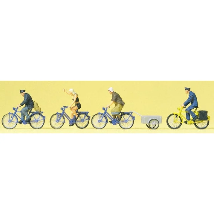 Preiser HO Cyclists (4) & Bicycle Trailer