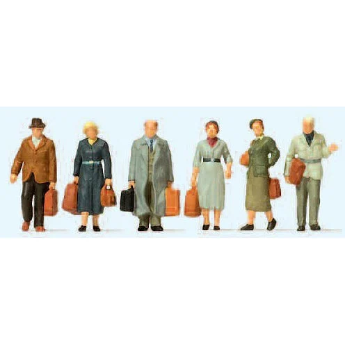 Preiser HO Early 1900's Passengers Walking w/Luggage (6)