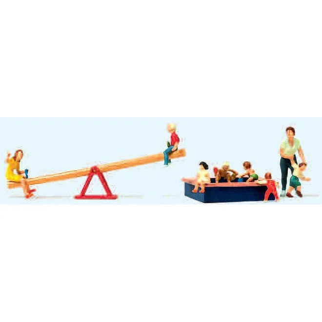 Preiser HO Children w/Mother at Play (8) w/Seesaw & Sandpit