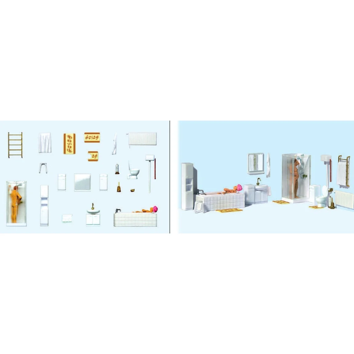 Preiser HO Bathroom Fixtures & Fittings w/Couple