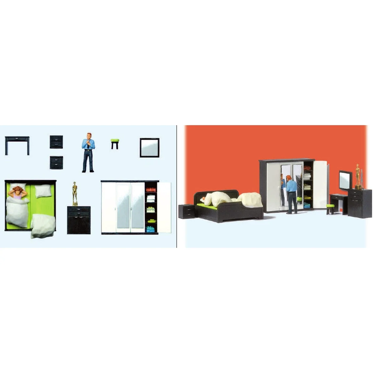 Preiser HO Bedroom Furniture w/Couple