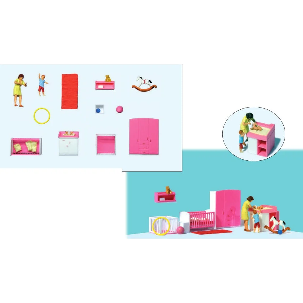 Preiser HO Nursery Furniture w/Mother & Baby