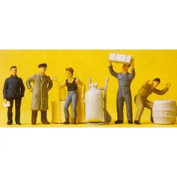 Preiser HO Loading Dock Workers (5) w/Crates & Hand Cart