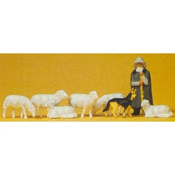 Preiser HO Shepherd w/Flock of Sheep & Dog