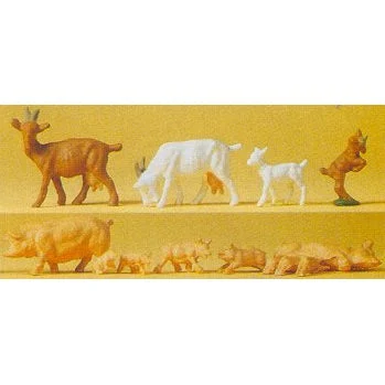 Preiser HO Goats (4) & Nursing Hogs (2) w/7 Baby Hogs