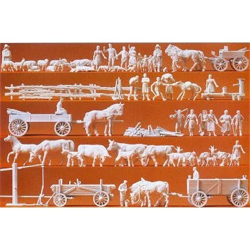 Preiser HO Unpainted Farm Figures, Animals & Acc (120) (Kit)