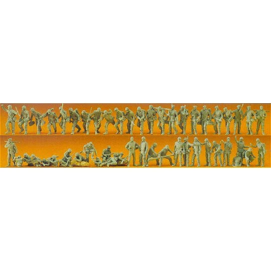 Preiser HO Unpainted German Riflemen, Infantry, & Military Police (50) (Kit)