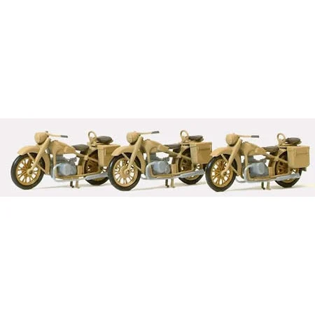 Preiser HO Unpainted German Reich BMW R12 Motorcycles (3) 1939-45 (Kit)