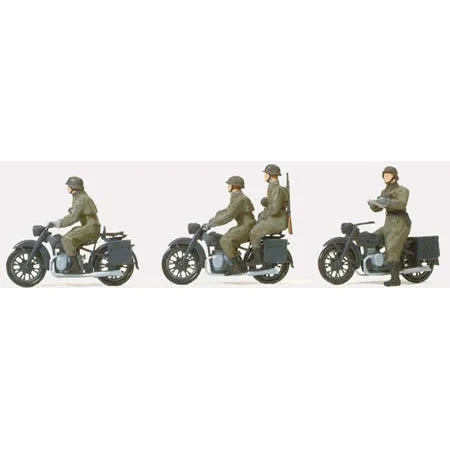 Preiser HO Unpainted German Reich BMW R12 Motorcycle Crew 1939-45 (3 Motorcycles, 4 Soldiers) (Kit)