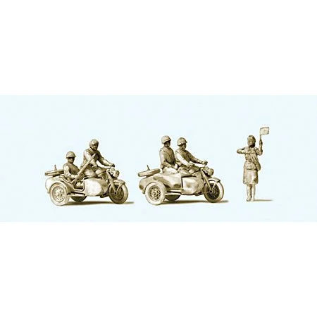 Preiser HO Unpainted Russian Motorcycle Crew (5) & Cycles (2) WWII (Kit)