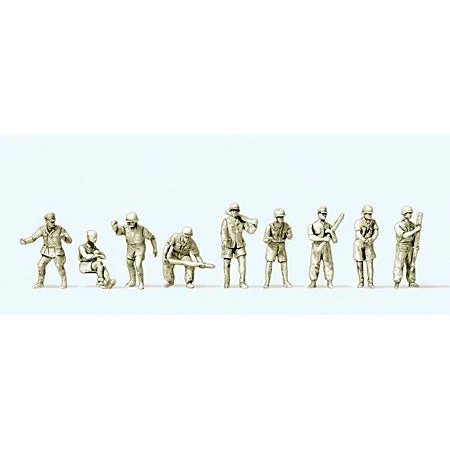Preiser HO Unpainted German 8.8cm Flak Gunners Afrika Korps 1941-43 (9) (Kit)