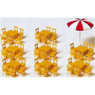 Preiser HO 8-Tables, 48-Chairs & 1-Umbrella (Kit)