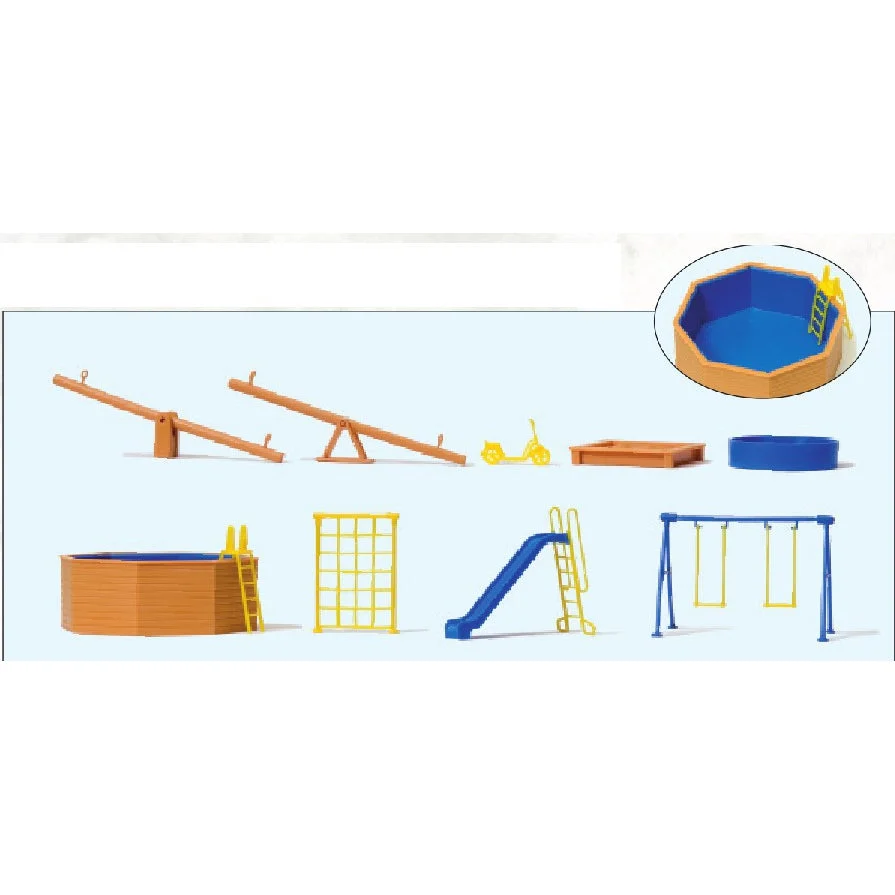 Preiser HO Playground Equipment & Pool (9pc)