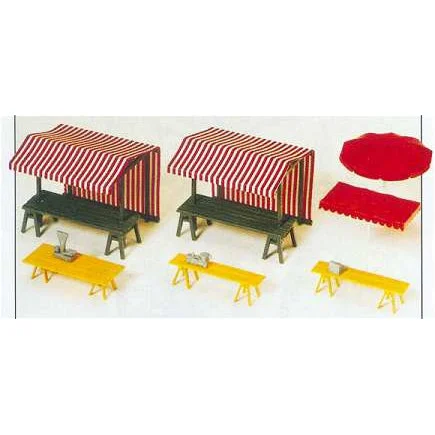 Preiser HO Outside Market Stalls (2) w/Accessories (Kit)