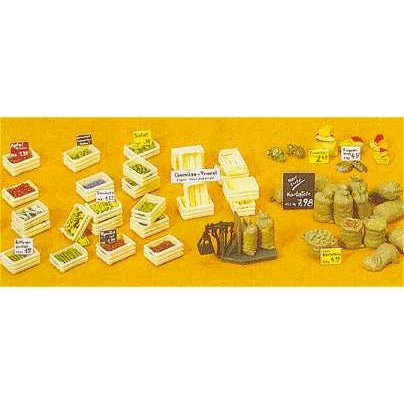 Preiser HO Fruit & Vegetable Boxes & Sacks Assortment w/Scale (Kit)