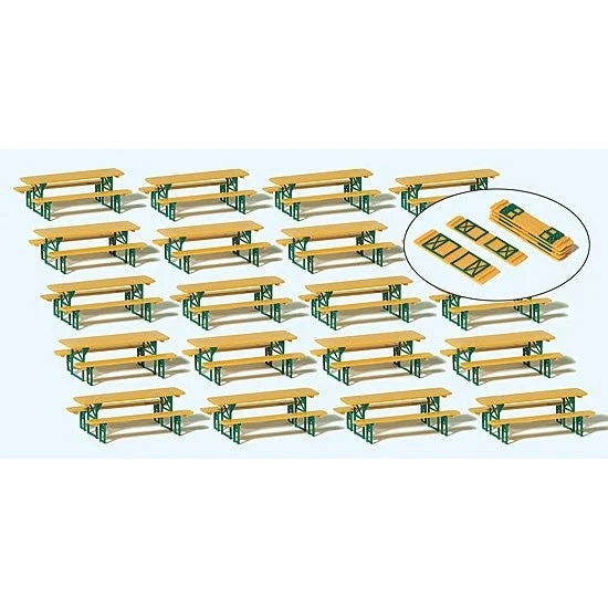 Preiser HO Long Foldable Tables w/Benches (20 Sets)