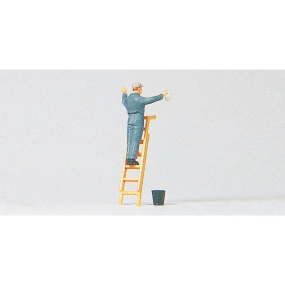Preiser HO Man on Ladder w/Rag & Bucket