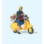Preiser HO Postwoman Riding a Scooter