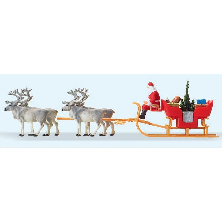 Preiser HO Santa on Sleigh w/Gifts & 4 Reindeer