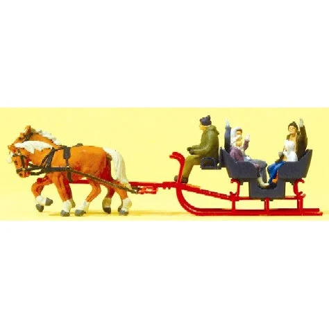 Preiser HO Horse Drawn Sleigh w/Driver & 4 Passengers